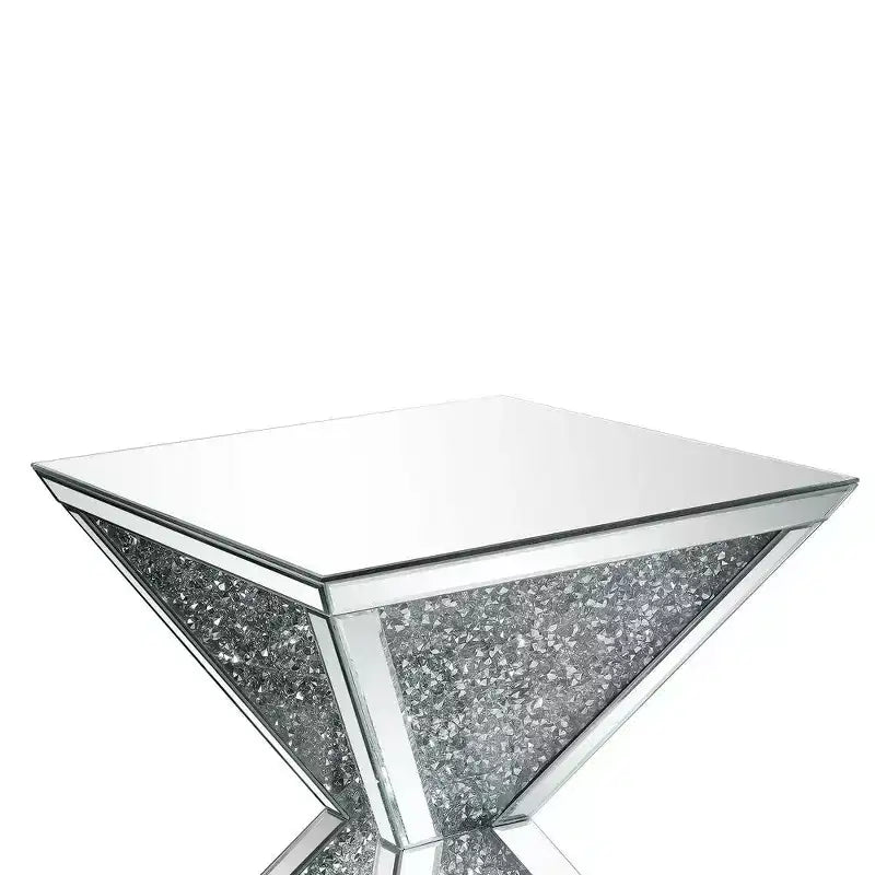 Royal Hampton End Table with Faux Diamonds Inlay , Silver and Clear