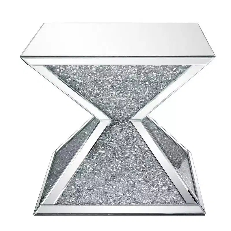 Royal Hampton End Table with Faux Diamonds Inlay , Silver and Clear