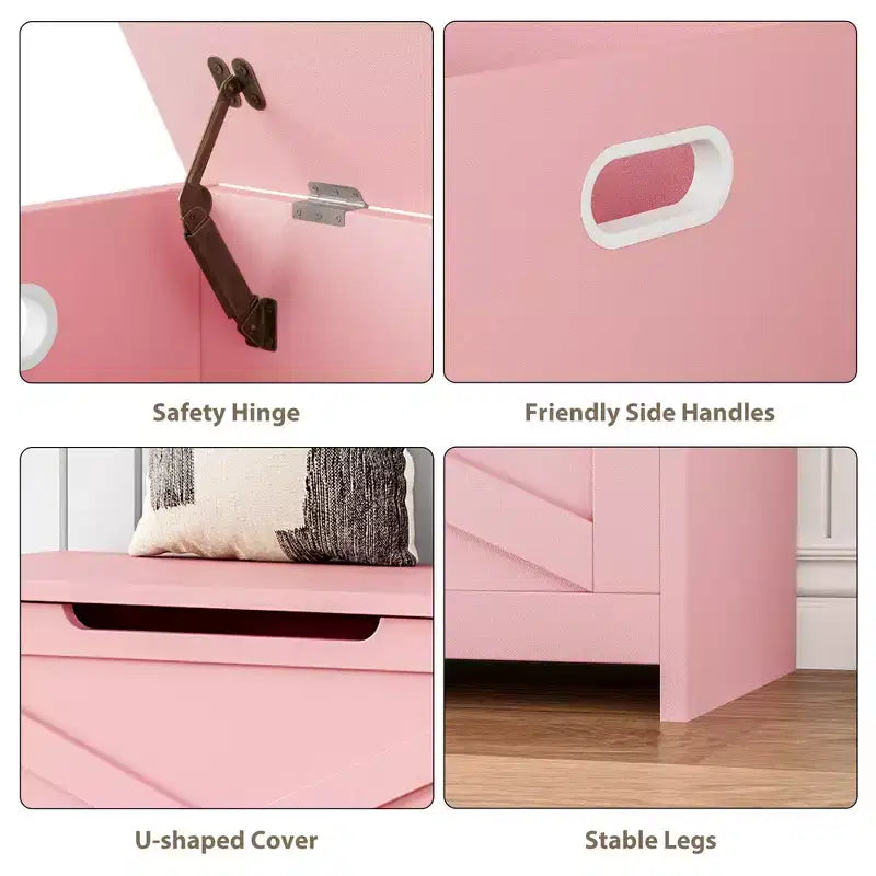 30 Inch Wooden Storage Bench with Safety Hinge, Large Shoe Storage Chest, Easy Assembly, Versatile Entryway, Living Room, and Bedroom