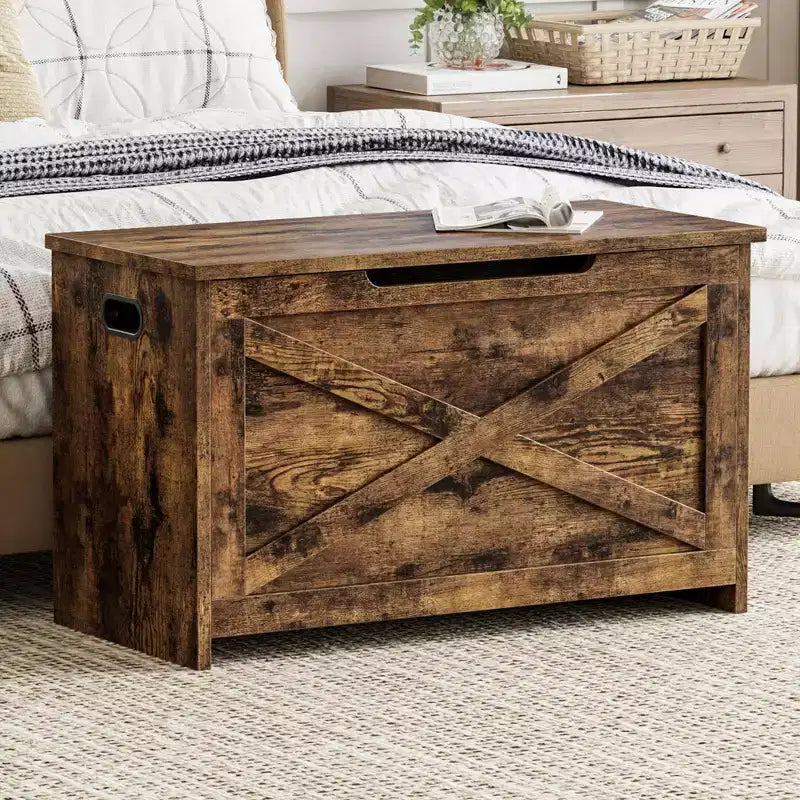 30 Inch Wooden Storage Bench with Safety Hinge, Large Shoe Storage Chest, Easy Assembly, Versatile Entryway, Living Room, and Bedroom