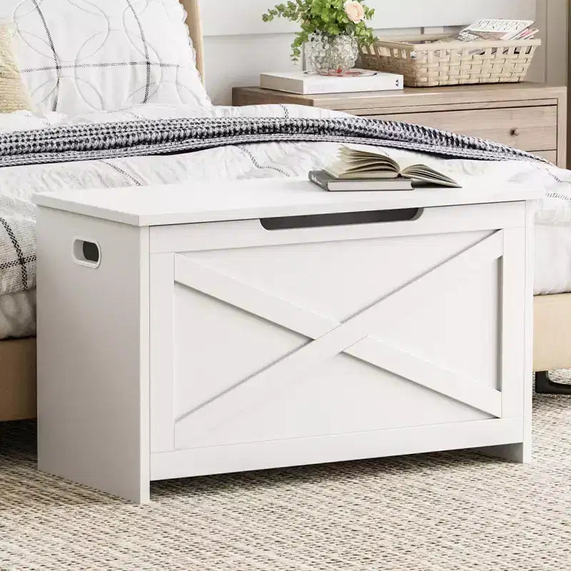 30 Inch Wooden Storage Bench with Safety Hinge, Large Shoe Storage Chest, Easy Assembly, Versatile Entryway, Living Room, and Bedroom