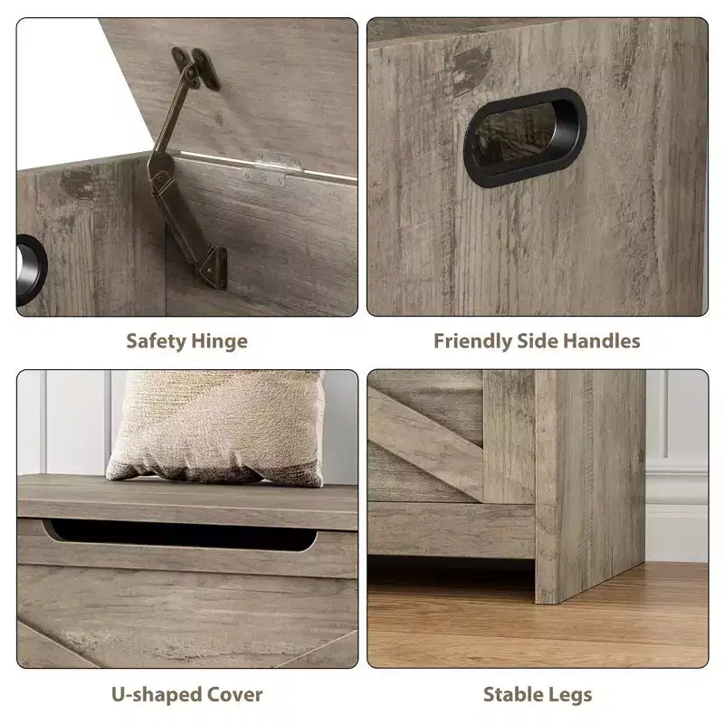 30 Inch Wooden Storage Bench with Safety Hinge, Large Shoe Storage Chest, Easy Assembly, Versatile Entryway, Living Room, and Bedroom