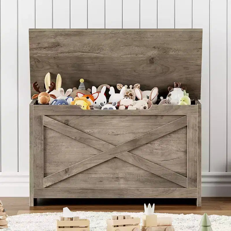 30 Inch Wooden Storage Bench with Safety Hinge, Large Shoe Storage Chest, Easy Assembly, Versatile Entryway, Living Room, and Bedroom