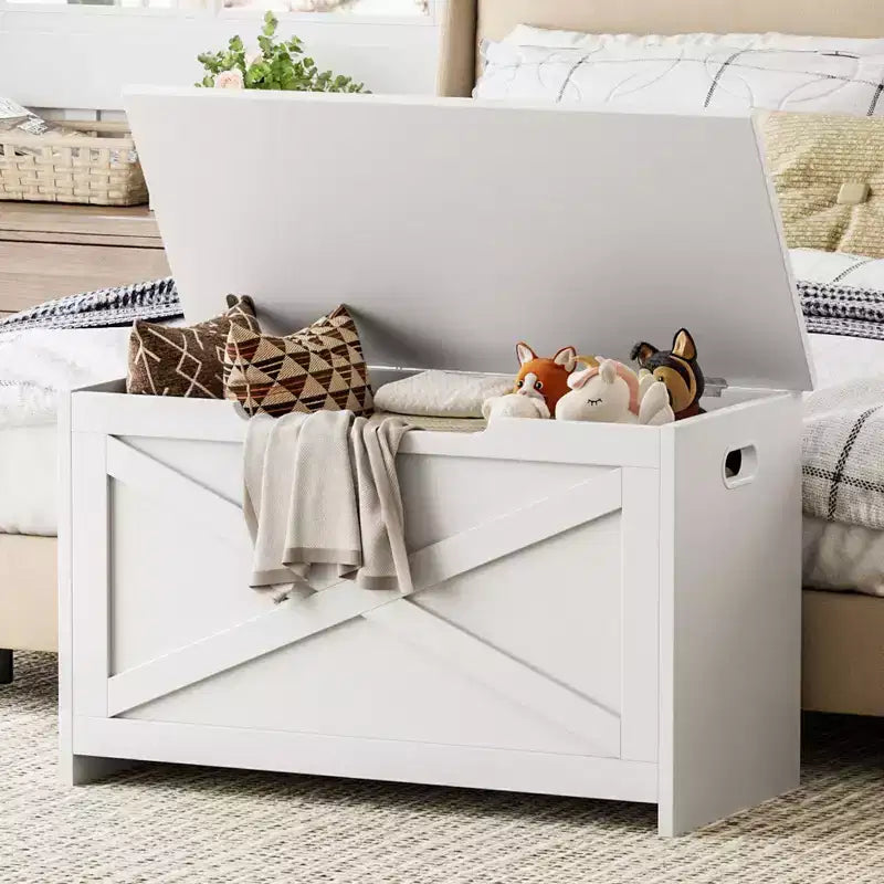 30 Inch Wooden Storage Bench with Safety Hinge, Large Shoe Storage Chest, Easy Assembly, Versatile Entryway, Living Room, and Bedroom