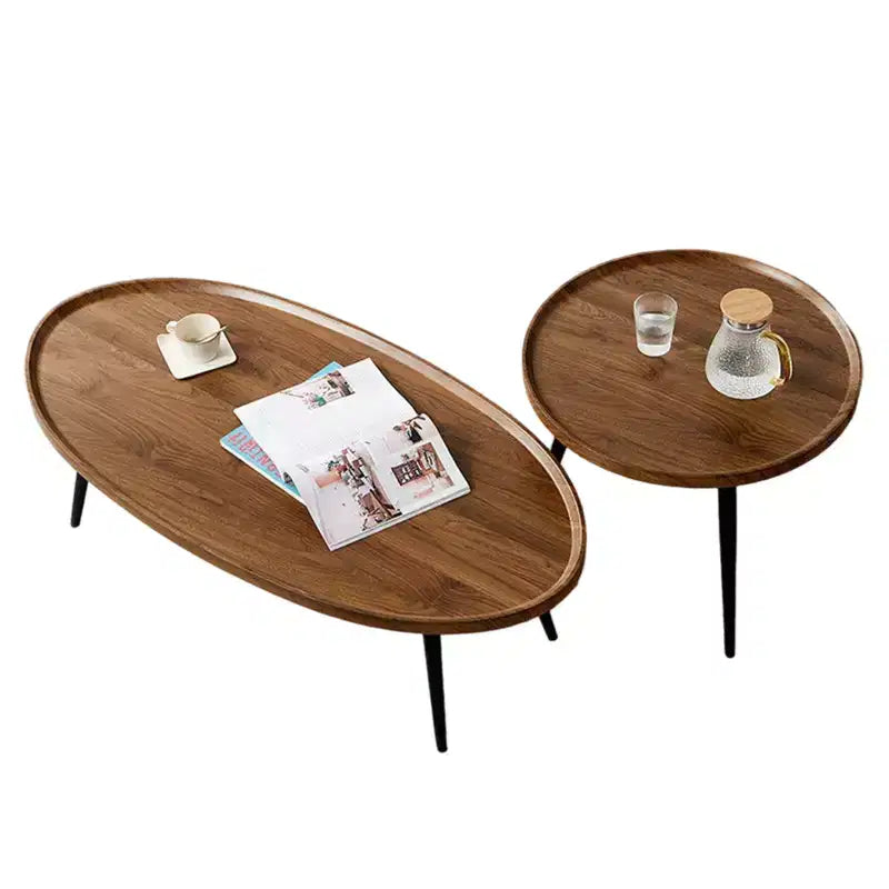 Farmhouse Modern Coffee Table Set of 2, 31.5 in Oval & 20 in Round Nesting Cocktail Table, Easy Assembly