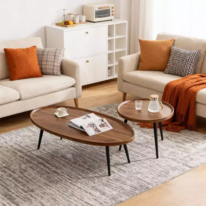 Farmhouse Modern Coffee Table Set of 2, 31.5 in Oval & 20 in Round Nesting Cocktail Table, Easy Assembly