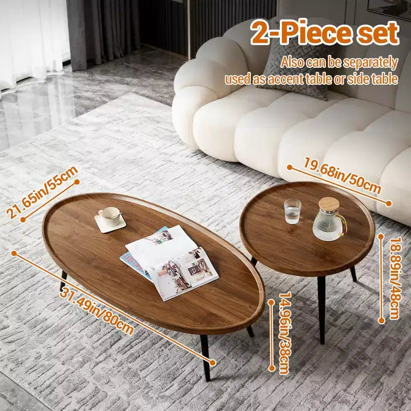 Farmhouse Modern Coffee Table Set of 2, 31.5 in Oval & 20 in Round Nesting Cocktail Table, Easy Assembly