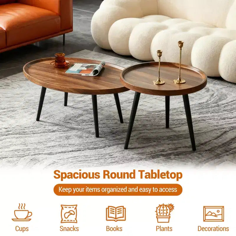 Farmhouse Modern Coffee Table Set of 2, 31.5 in Oval & 20 in Round Nesting Cocktail Table, Easy Assembly