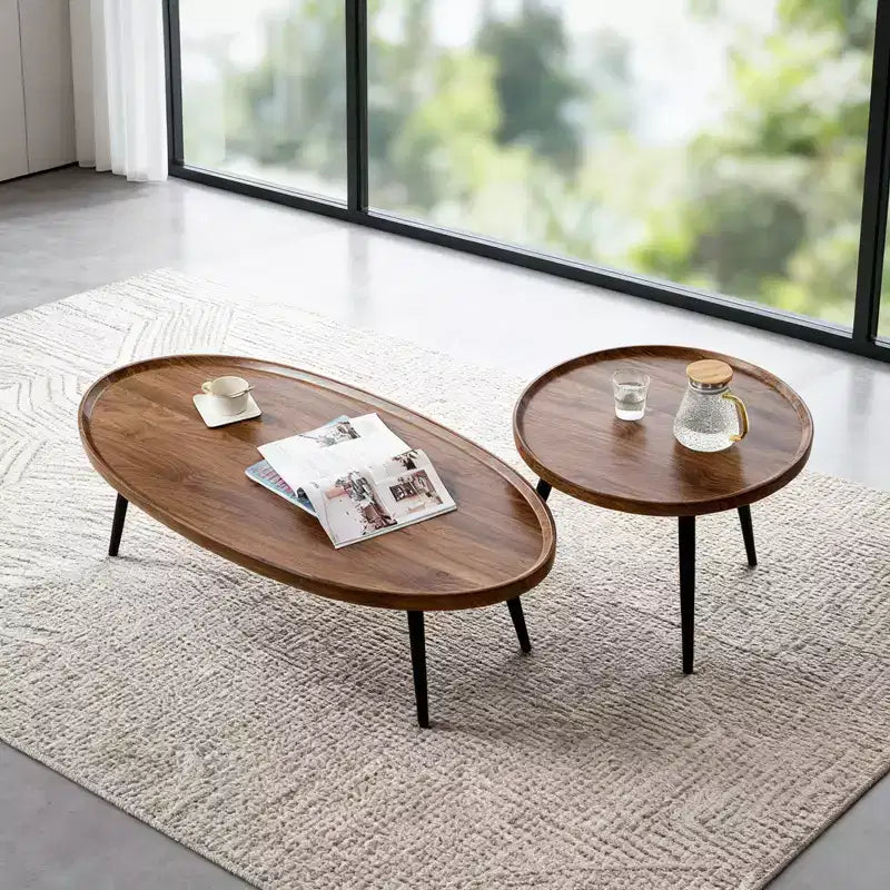 Farmhouse Modern Coffee Table Set of 2, 31.5 in Oval & 20 in Round Nesting Cocktail Table, Easy Assembly