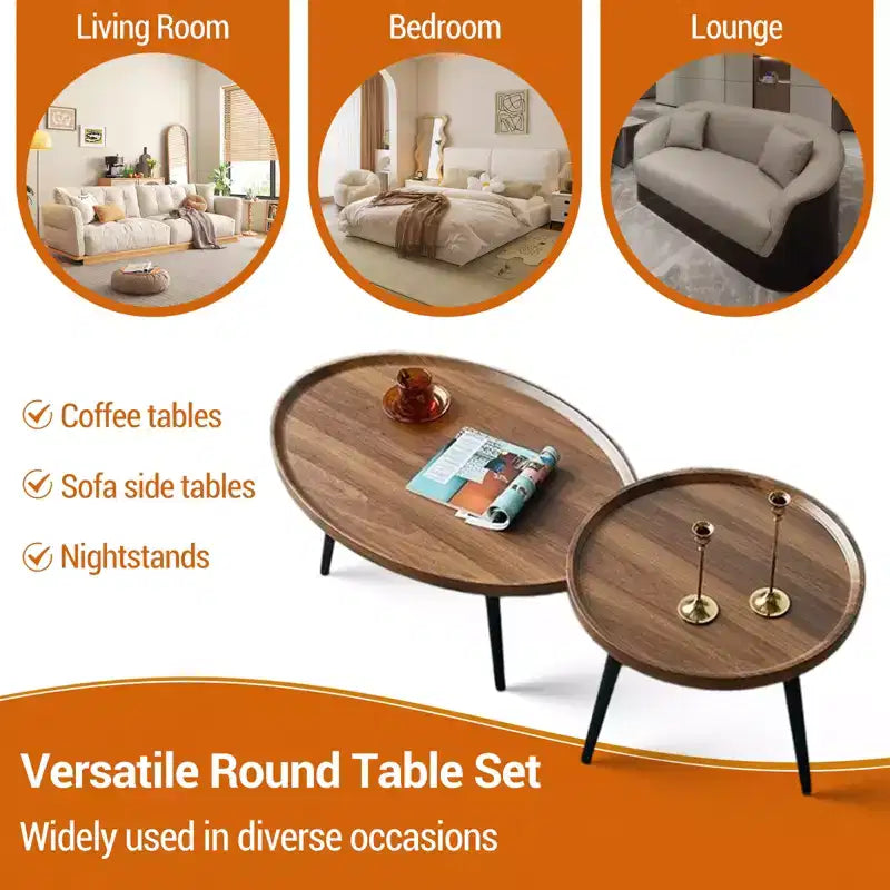 Farmhouse Modern Coffee Table Set of 2, 31.5 in Oval & 20 in Round Nesting Cocktail Table, Easy Assembly