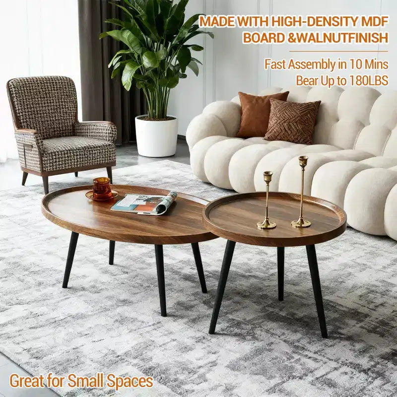 Farmhouse Modern Coffee Table Set of 2, 31.5 in Oval & 20 in Round Nesting Cocktail Table, Easy Assembly
