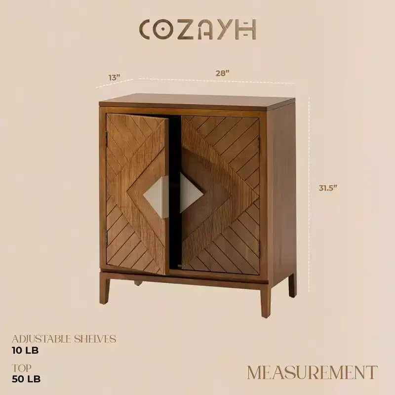 COZAYH Set of 2 Farmhouse Storage Cabinets, Accent Furniture with Geometric Wood Doors for Entryway, Living Room, or Dining Room, Wood