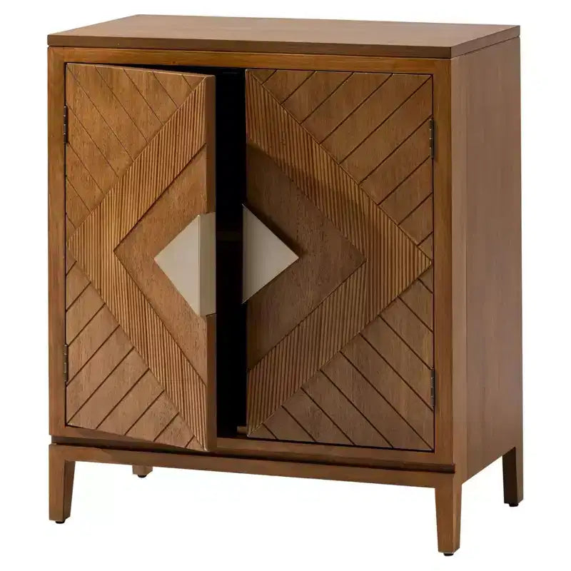 COZAYH Set of 2 Farmhouse Storage Cabinets, Accent Furniture with Geometric Wood Doors for Entryway, Living Room, or Dining Room, Wood