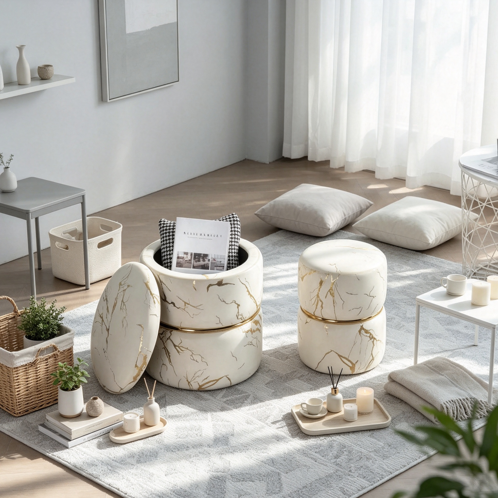 Pouf rond en velours