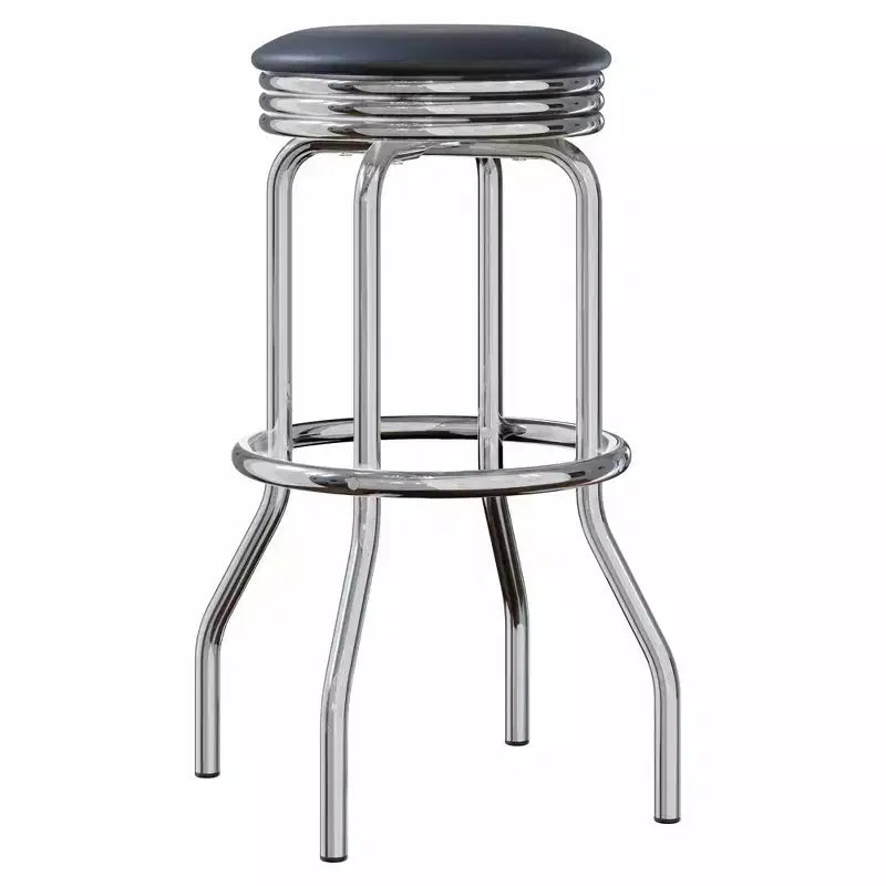 2pc Summit Swivel Stools Metal with Faux Leather Barstools Black - Winsome: Fixed Height, Round Seat, Retro Style