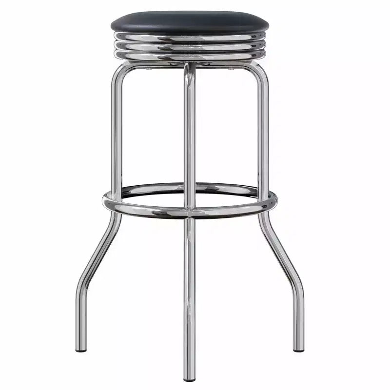 2pc Summit Swivel Stools Metal with Faux Leather Barstools Black - Winsome: Fixed Height, Round Seat, Retro Style
