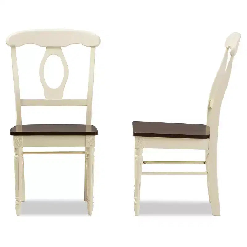 Set of 2 Napoleon French Country Cottage Buttermilk & Cherry Brown Finishing Wood Dining Chairs - Baxton Studio
