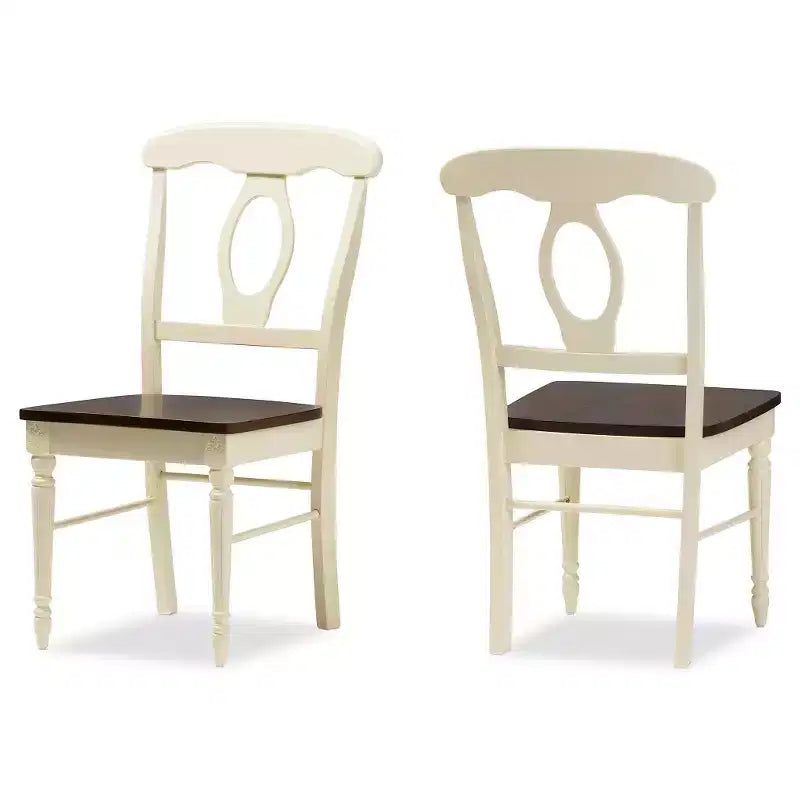 Set of 2 Napoleon French Country Cottage Buttermilk & Cherry Brown Finishing Wood Dining Chairs - Baxton Studio