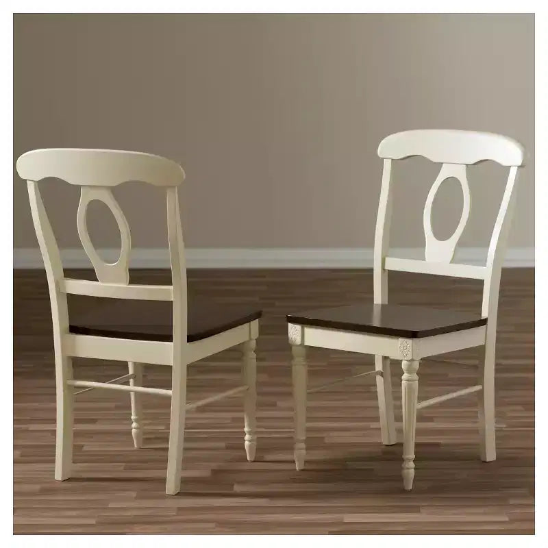 Set of 2 Napoleon French Country Cottage Buttermilk & Cherry Brown Finishing Wood Dining Chairs - Baxton Studio