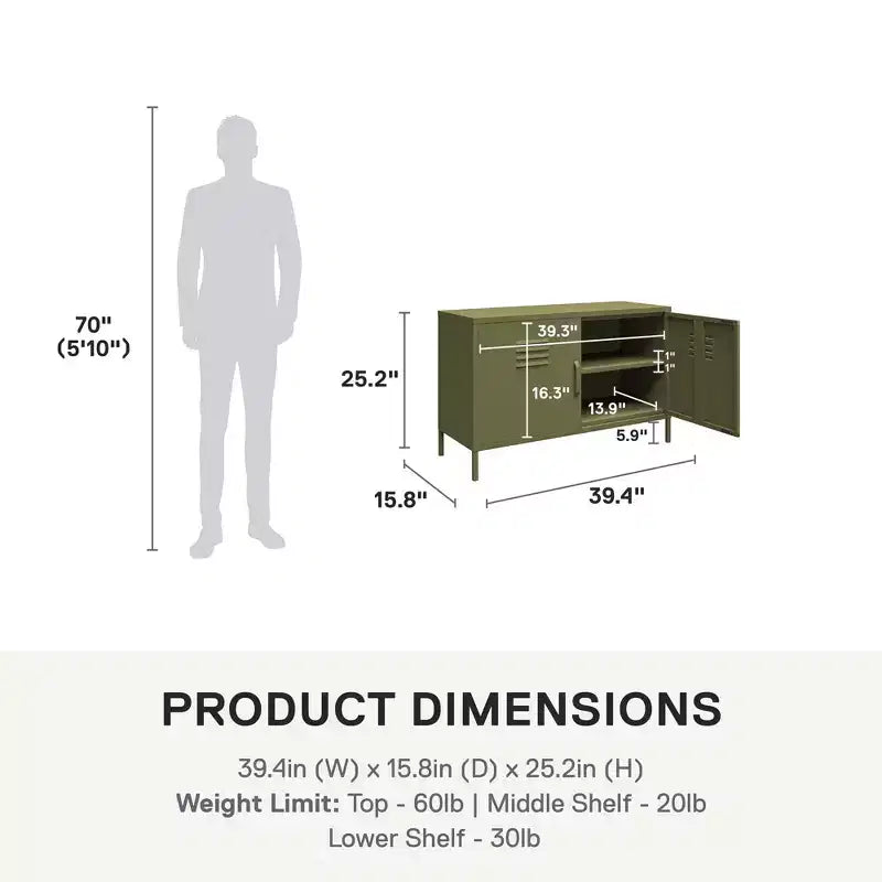 RealRooms Shadwick 2 Door Metal Locker Accent Cabinet