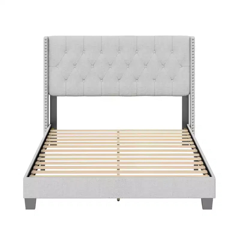 Maya Wingback Button Tufted Linen Upholstered Platform Bed with Nailhead Trim - Eco Dream