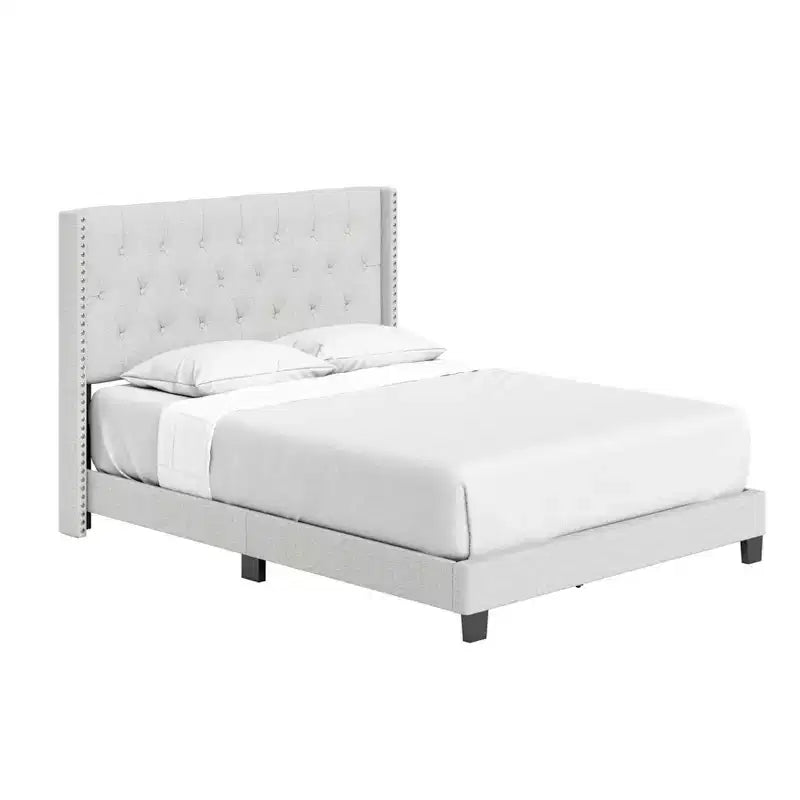 Maya Wingback Button Tufted Linen Upholstered Platform Bed with Nailhead Trim - Eco Dream