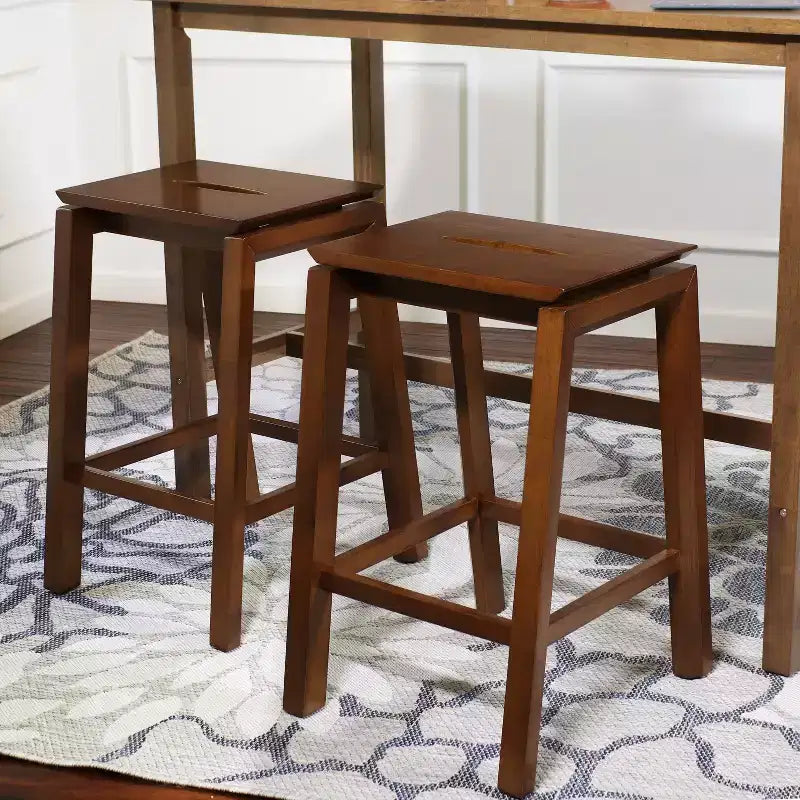 Sunnydaze Set of 2 Indoor Wooden Backless Counter-Height Stools - Dark Walnut - 25
