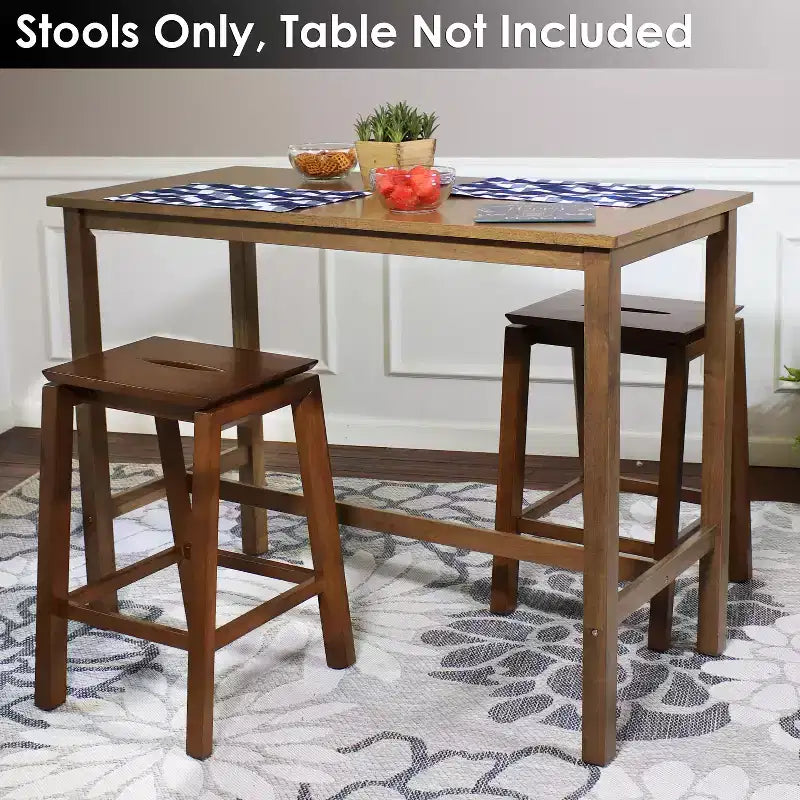 Sunnydaze Set of 2 Indoor Wooden Backless Counter-Height Stools - Dark Walnut - 25